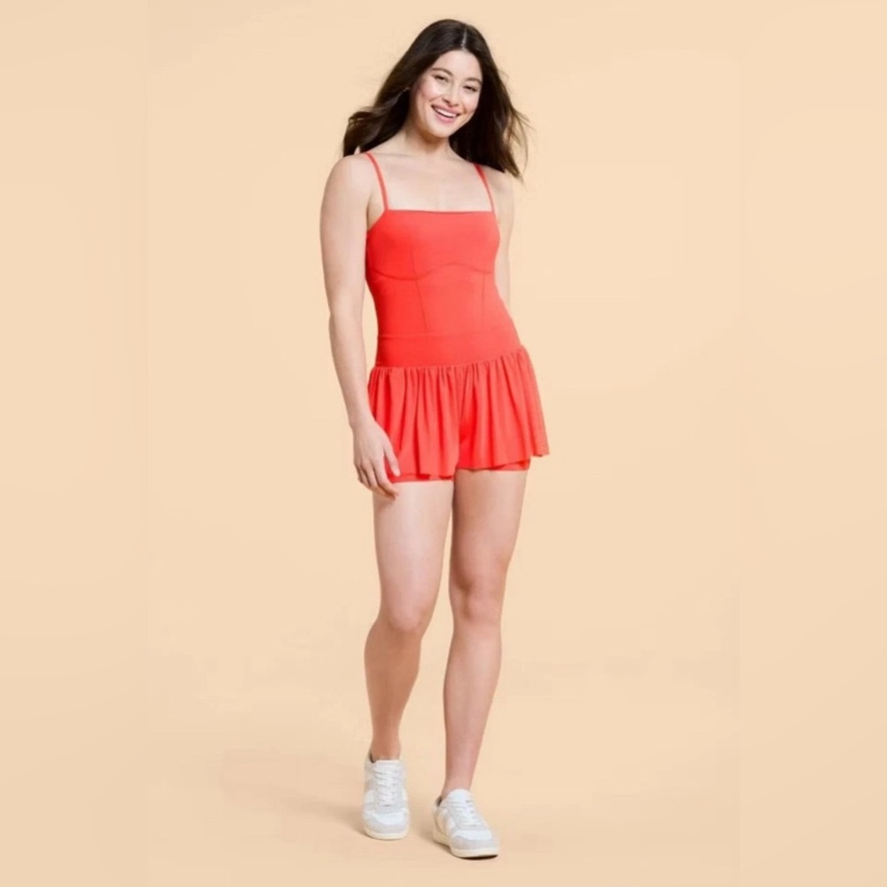 NWT! Popflex Target X Blogilates Barre Active Romper Coral Orange/Red Size Med - Picture 2 of 8
